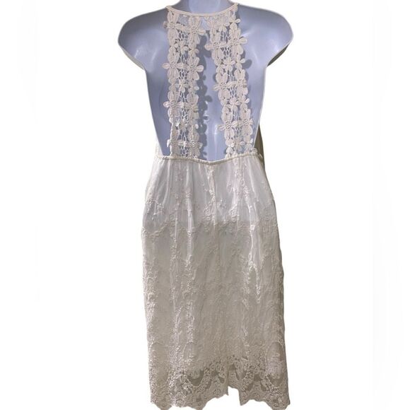 NWT Entro White Dress Embroidered Lace Overlay Crocheted Backless Babydoll - Picture 5 of 16